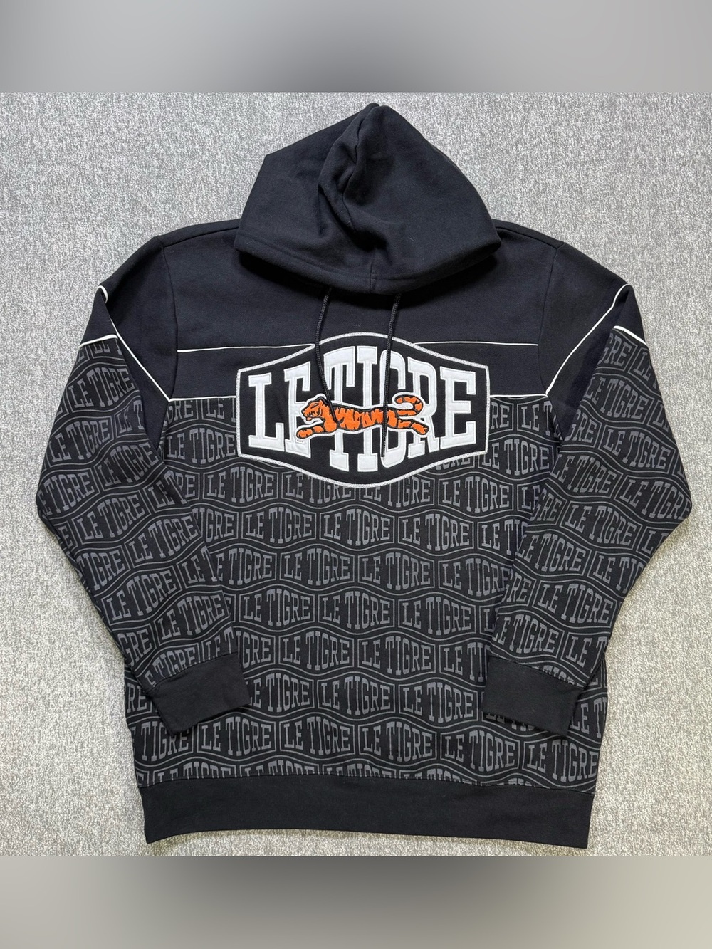 Le Tigre Hoodie Pullover Men's Extra Large Black Orange White Embroidered NWOT